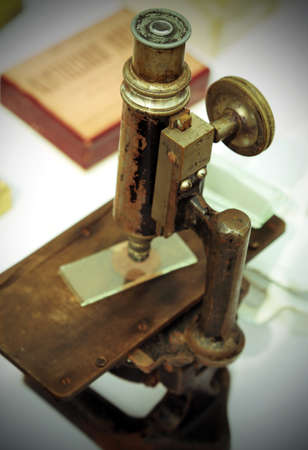 ancient iron microscope for controls during World War IIの写真素材