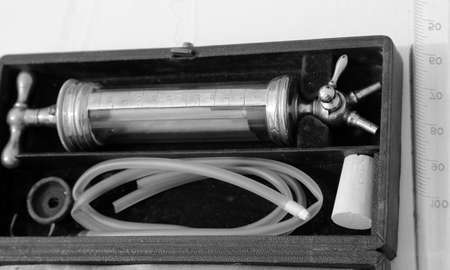 ancient medical syringe with large glass needles used many years agoの写真素材