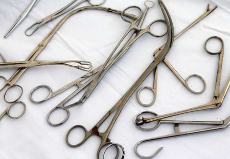 rusted pliers scissors and other ancient medical instruments used during the world warsの写真素材