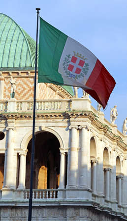 Italian Flag in the Main Square of Vicenza City in Italyの写真素材