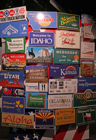 Milan, Italy - 8th September, 2015. International Exposition EXPO MILANO 2015. Detail of USA Pavilion with American States plateのeditorial素材