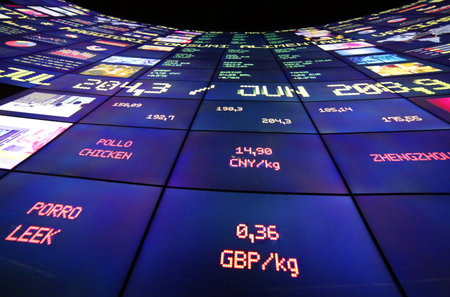 Milan, Italy - 8th September, 2015. Expo Milan 2015 Universal Exposition. Big monitor in the Zero...
