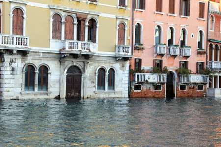 Venice palaces and houses in Canal Grande during high tideのeditorial素材