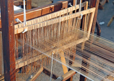 wooden Spinning frame for textile processingの写真素材