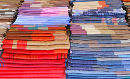scarves and stoles and fabrics for sale in Italian shopの写真素材