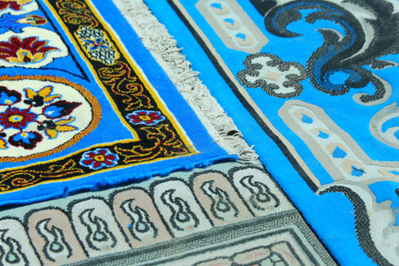 Blue antique rugs handmade with elaborate geometric figures