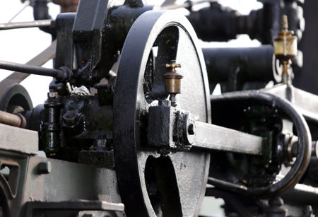 details of the gears of an old steam locomotive