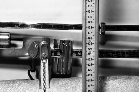 Detail of an ancient scales weights in a pediatric medical clinic
