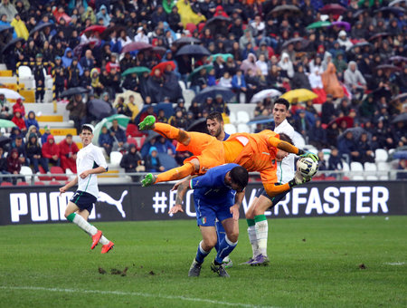 VICENZA, ITALY - October 13, 2015: UEFA Under-21 Championship Qualifying Round, football match between Italy and Republic of Ireland at Romeo Menti Stadium.のeditorial素材