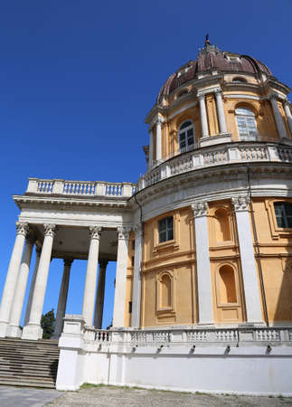 historical  basilica of SUPERGA built above the city of Turin in Italyの写真素材