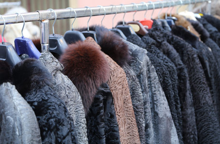 many valuable fur coat in vintage style