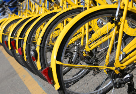 many bicycles in the store of the urban bike-sharing to move into ecologically city