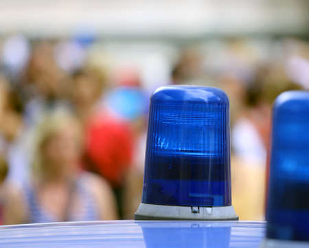 lights siren of a police car in the big cityの写真素材