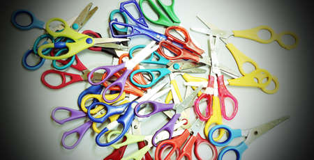 series of many children's scissors to do school works to preschoolの写真素材
