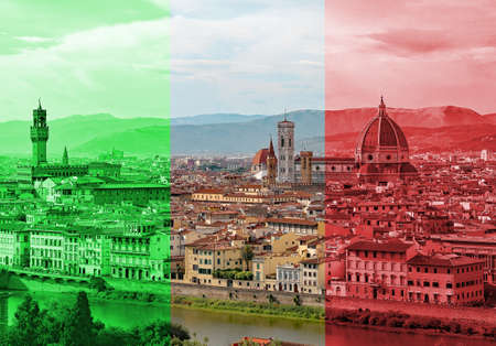 Great view of Florence in Italy with the dome of the Duomo and Palazzo Vecchioの写真素材