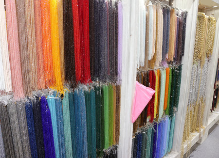 many fine necklace of miscellaneous for sale in the shop of jewellery and costume jewelleryの写真素材