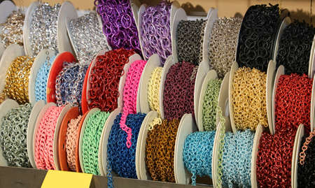 necklaces for sale per meter in the wholesaler's shop of fashion accessoriesの写真素材