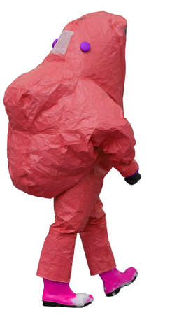 man with red protective gear against biological risk  on white backgroundの写真素材