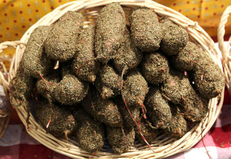 Many salami with black pepper from Provence in Franceの写真素材