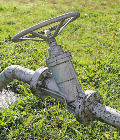 iron gate valve to close or open the natural gas flow from the warehouse to the natural gas distribution network of multiutility international companyの写真素材