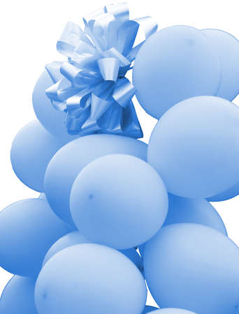 many blue balloons to celebrate the happy event of the birth of a child little girlの写真素材