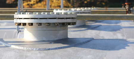detail of gigantic pressure vessel for storage of the natural gas in the refinery factoryの写真素材