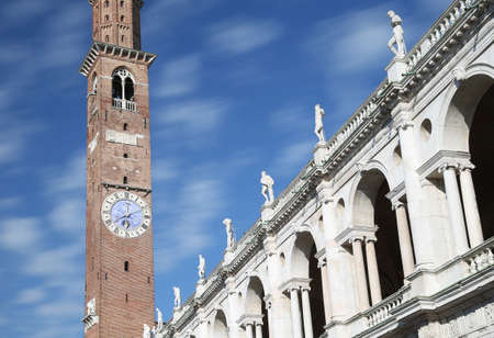 Vicenza, Italy. Ancient Tower called Basilica Palladiana in the main square of the city and blue sky with cloudsのeditorial素材