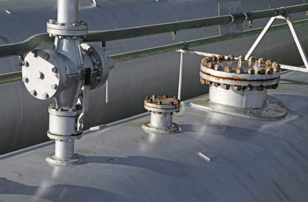 big gas tank in a refinery factory construction and storage of natural gas