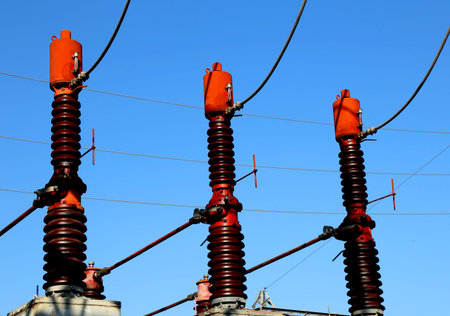 three big breakers in the power plant for the production of electricity from renewable sources