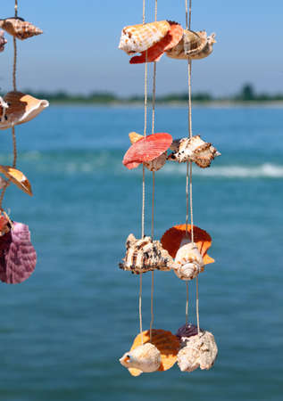 shells hanging from a wire to decorate the House in the souvenir shopの写真素材