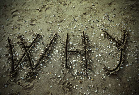 why big written on the beachの写真素材