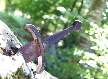 famous Excalibur sword of King arthur in the stoneの写真素材