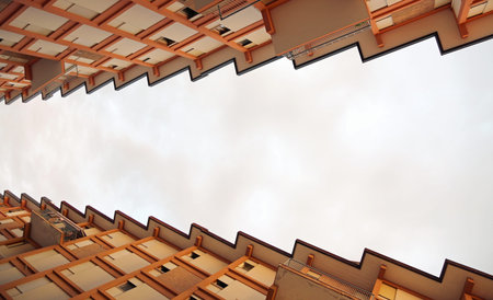 houses with terraces and the roof in the form of sawtoothの写真素材