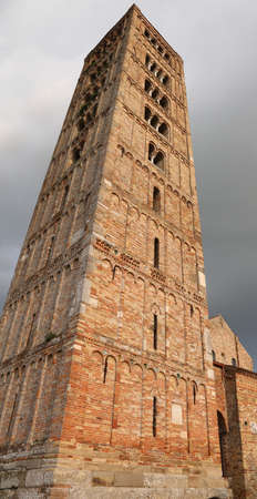 ancient bell tower of Pomposa Abbey an historical building in Italyのeditorial素材