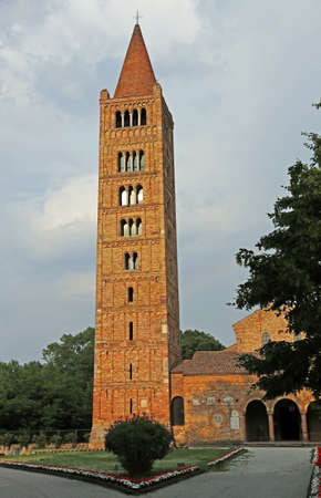 highest Benedictine abbey steeple of the village of Pomposa in the Emilia Romagna in Italyのeditorial素材