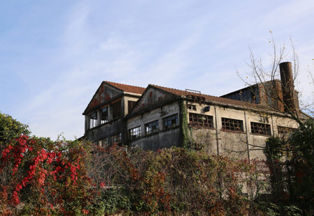 very big abbandoned factory with high chimney in Europe