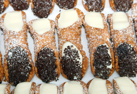 Sicilian cannolo with chocolate for sale in southern Italian pastry