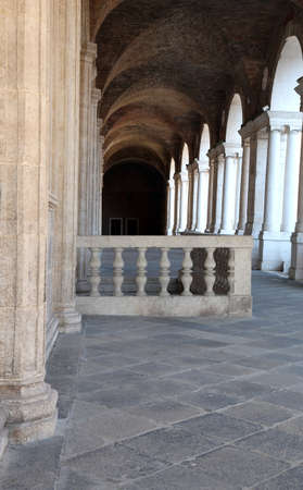 detail of the stone balustrade of the Palladian Basilica in Vicenza city in Italyの写真素材