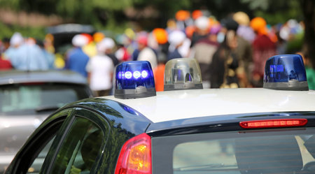 Car of the Italian Carabinieri police in the division during the patrolling of the city