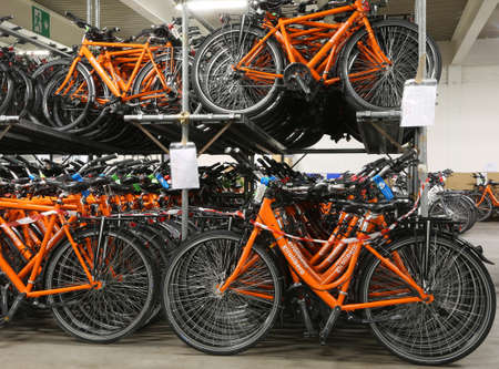 Vicenza, VI, Italy - January 1st, 2017: huge warehouse with thousands of bicycles of the company Girolibero the principal european tour operatorのeditorial素材