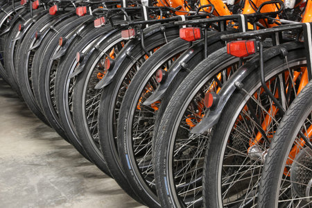 Vicenza, VI, Italy - January 1st, 2017: huge warehouse with thousands of bikes of the company the...