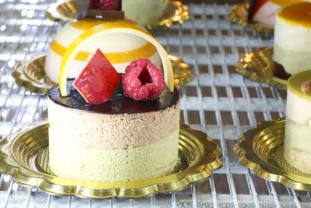 delicious raspberry semi-frozen desserts in the restaurant fridgeの写真素材