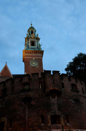 detail of the bell tower of the castle in Krakow in Polandの写真素材