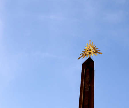 Obelisk and the symbol of the trinity with triangle and one eyeのeditorial素材