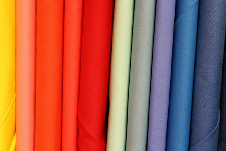 assortment of colorful fabric in the Italian fashion storeの写真素材