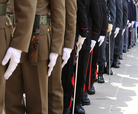 Italian armed forces with Alpine troops and the police during the celebration of the armed forces...