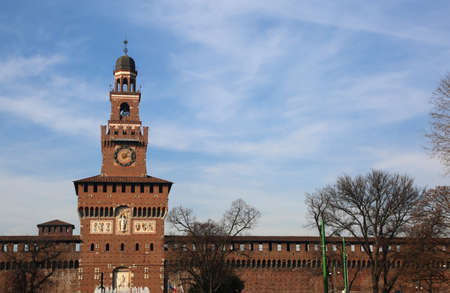 Milan Italy Old Castle called Castello Sforzesco adn cloudy skyのeditorial素材