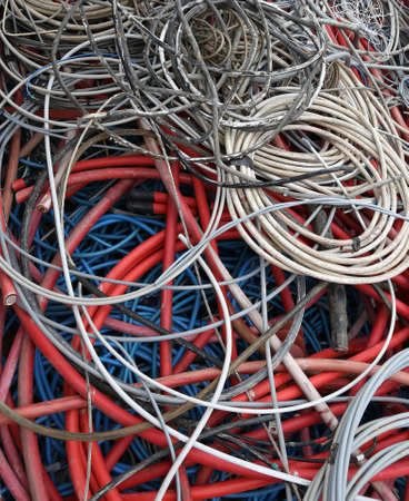 many electrical cables in a deposit of waste collection Centerの写真素材