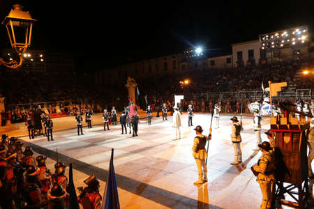 Marostica, VI, Italy - September 9, 2016:famous human chess game with real people in costume in the squareのeditorial素材