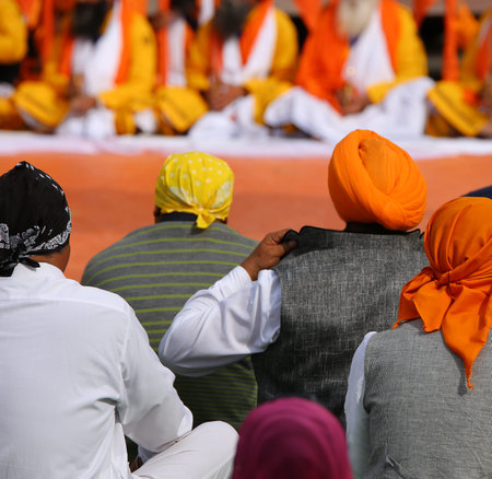 People Sikh with a turban on his head during the demonstration in the city
